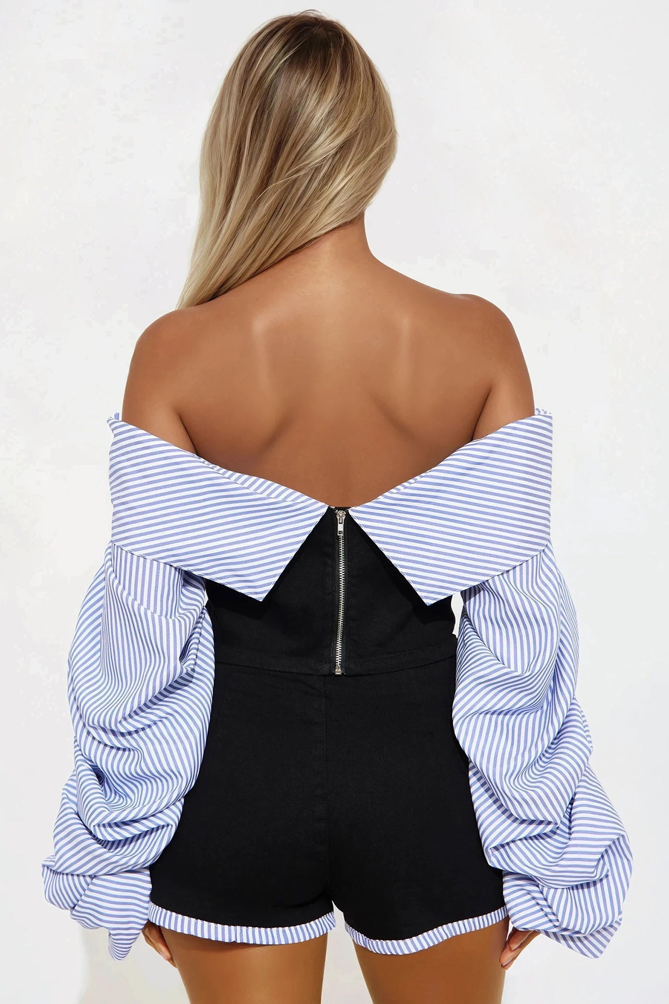 Yacht Day Off Shoulder Short Set - Black/combo