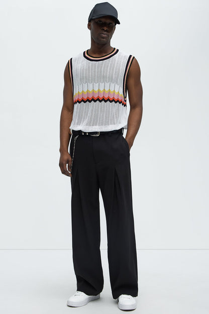 Chevron Striped Knit Muscle Tee - White/combo