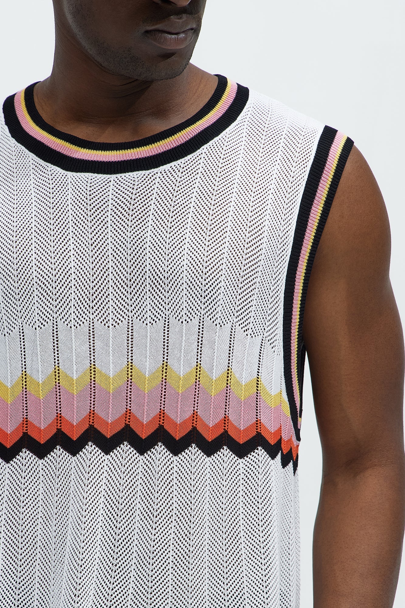 Chevron Striped Knit Muscle Tee - White/combo