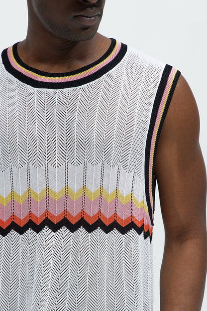 Chevron Striped Knit Muscle Tee - White/combo