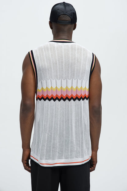 Chevron Striped Knit Muscle Tee - White/combo