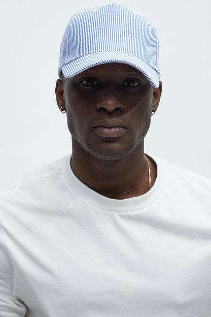 Pinstriped Snapback Hat - White/Blue