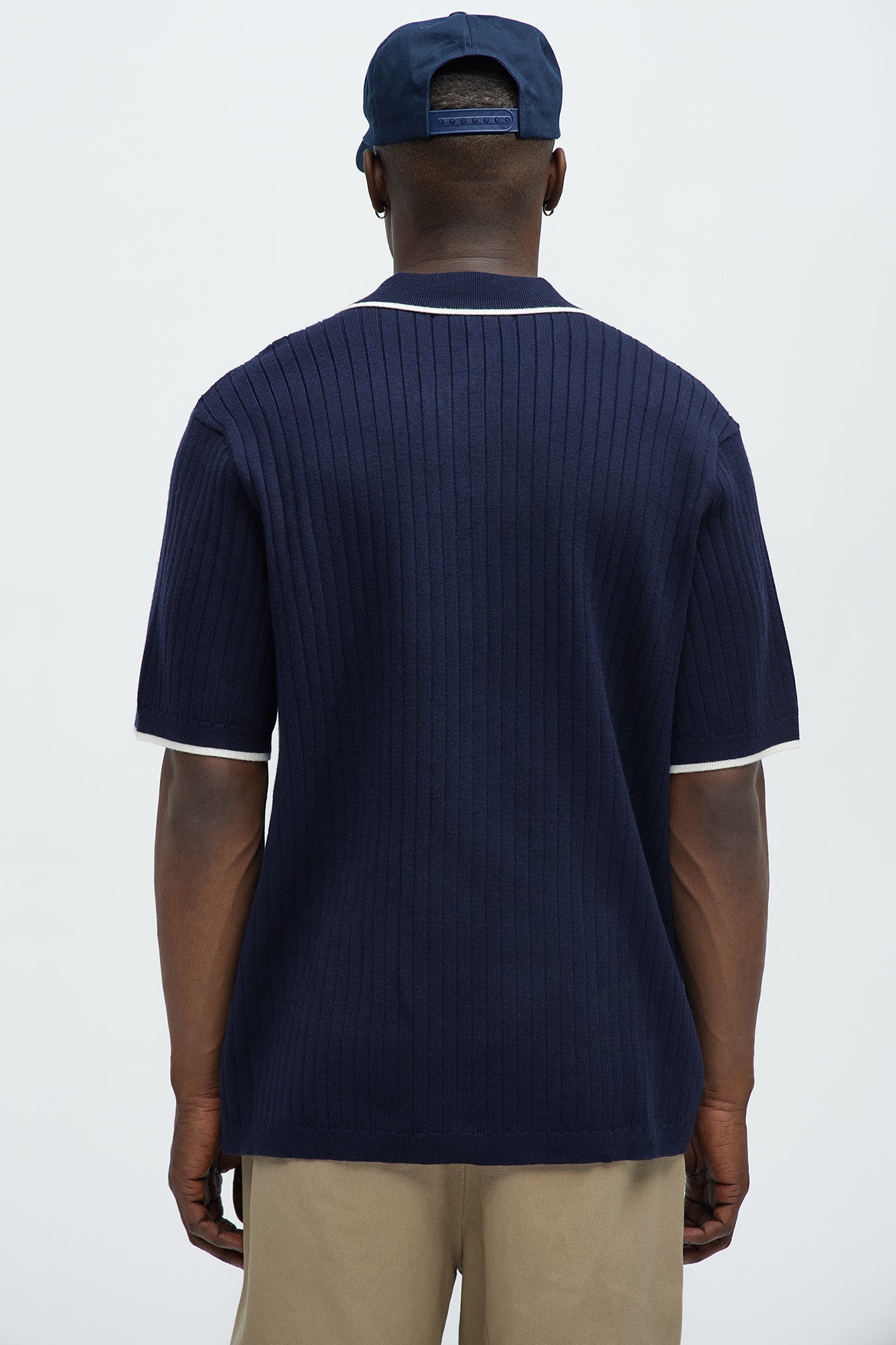 Garrison Knitted Johnny Collar Short Sleeve Polo - Navy/combo