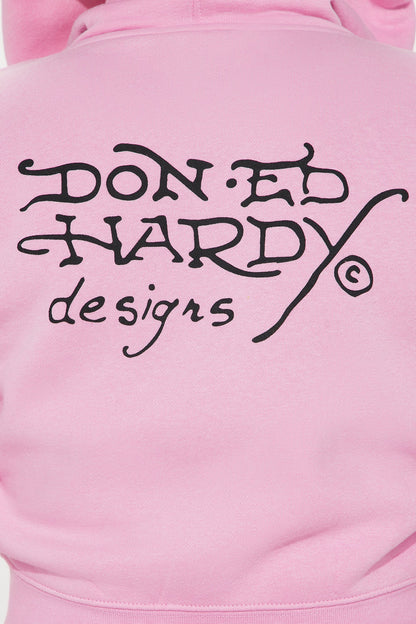 Ed Hardy New York Eagle Zip Front Hoodie - Pink