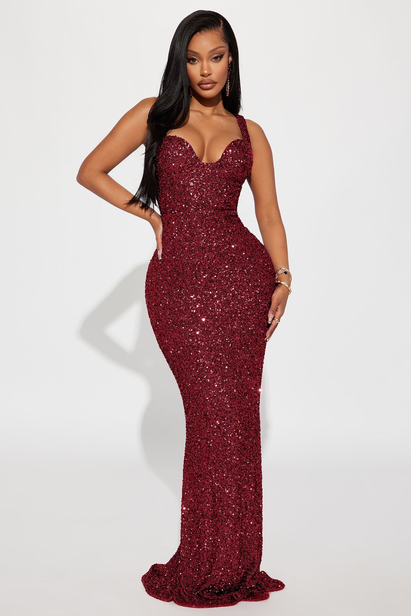 Alora Sequin Maxi Dress - Burgundy