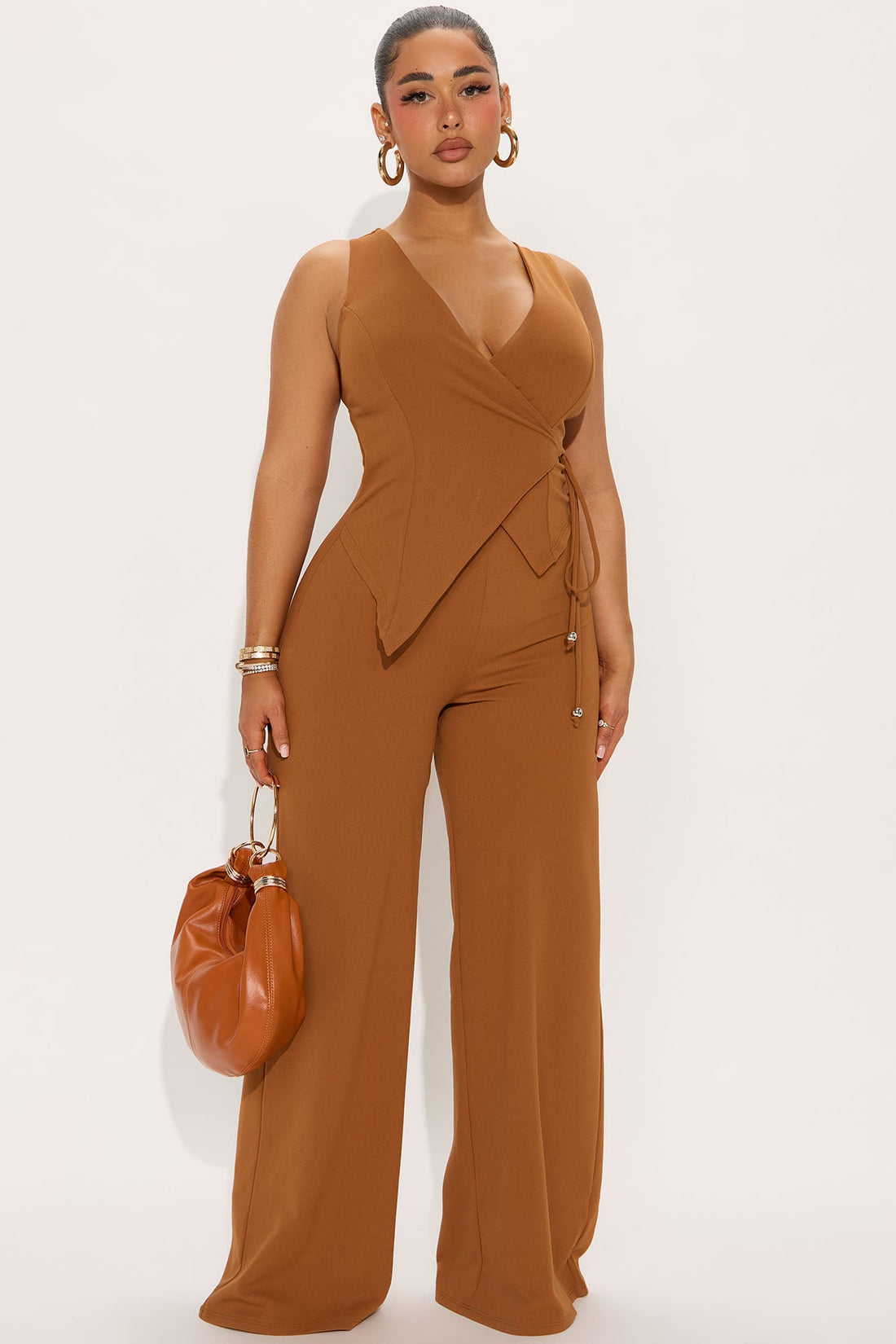 Career Catcher Crepe Jumpsuit - Cognac