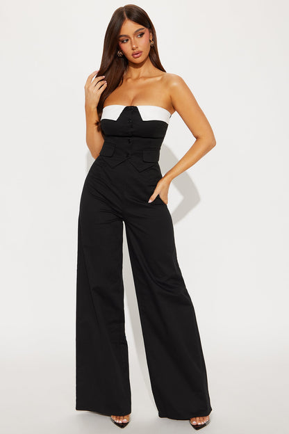 Alonna Wide Leg Jumpsuit - Black/White