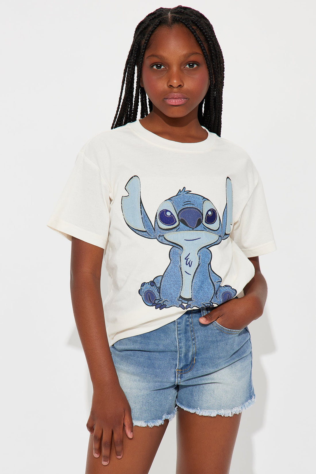 Mini Stitch Denim Patch Boyfriend Tee - Cream