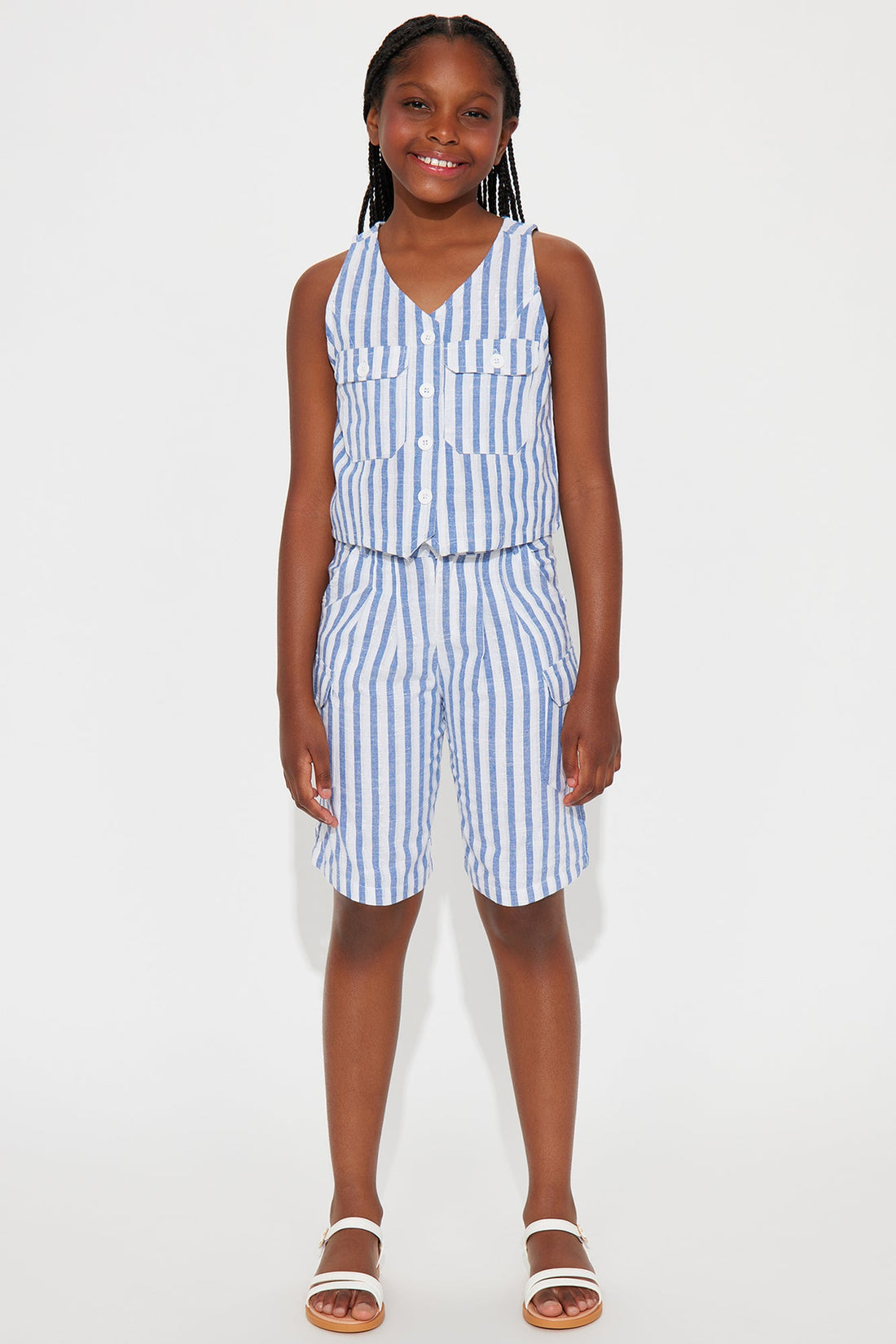 Mini Jessica Striped Vest And Short Set - Blue/combo