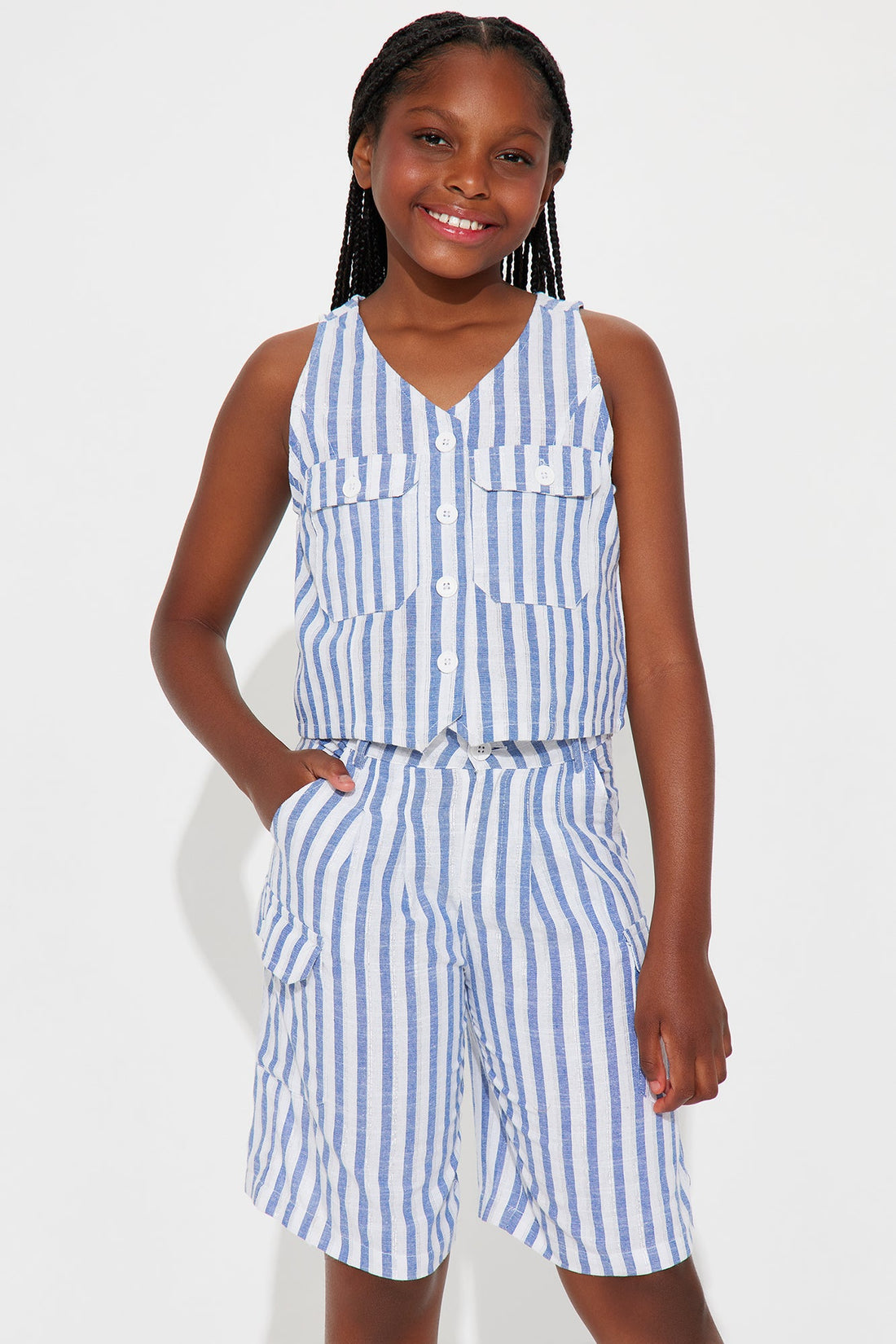 Mini Jessica Striped Vest And Short Set - Blue/combo