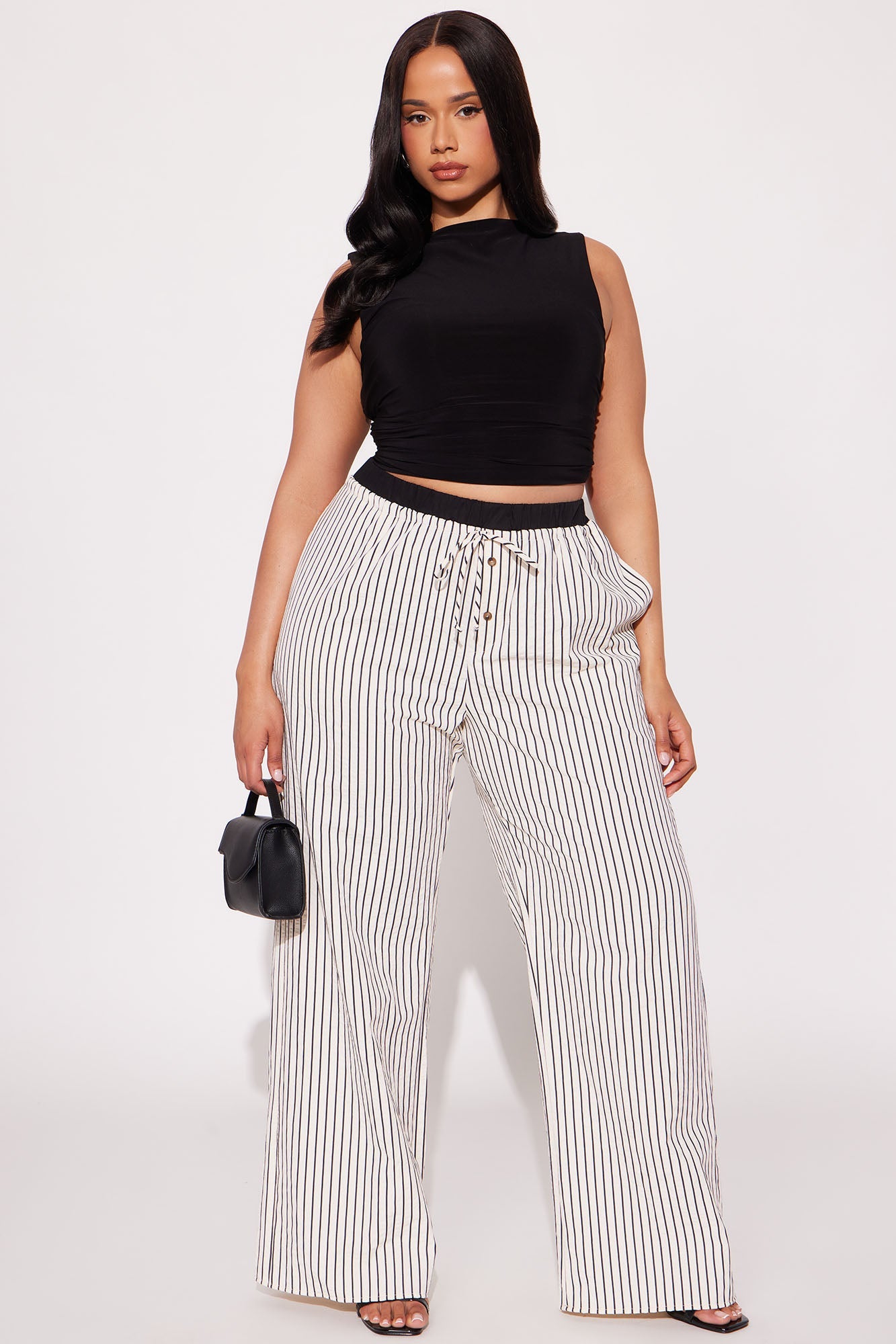 Samantha Wide Leg Contrast Waistband Boxer Pant - Cream/combo