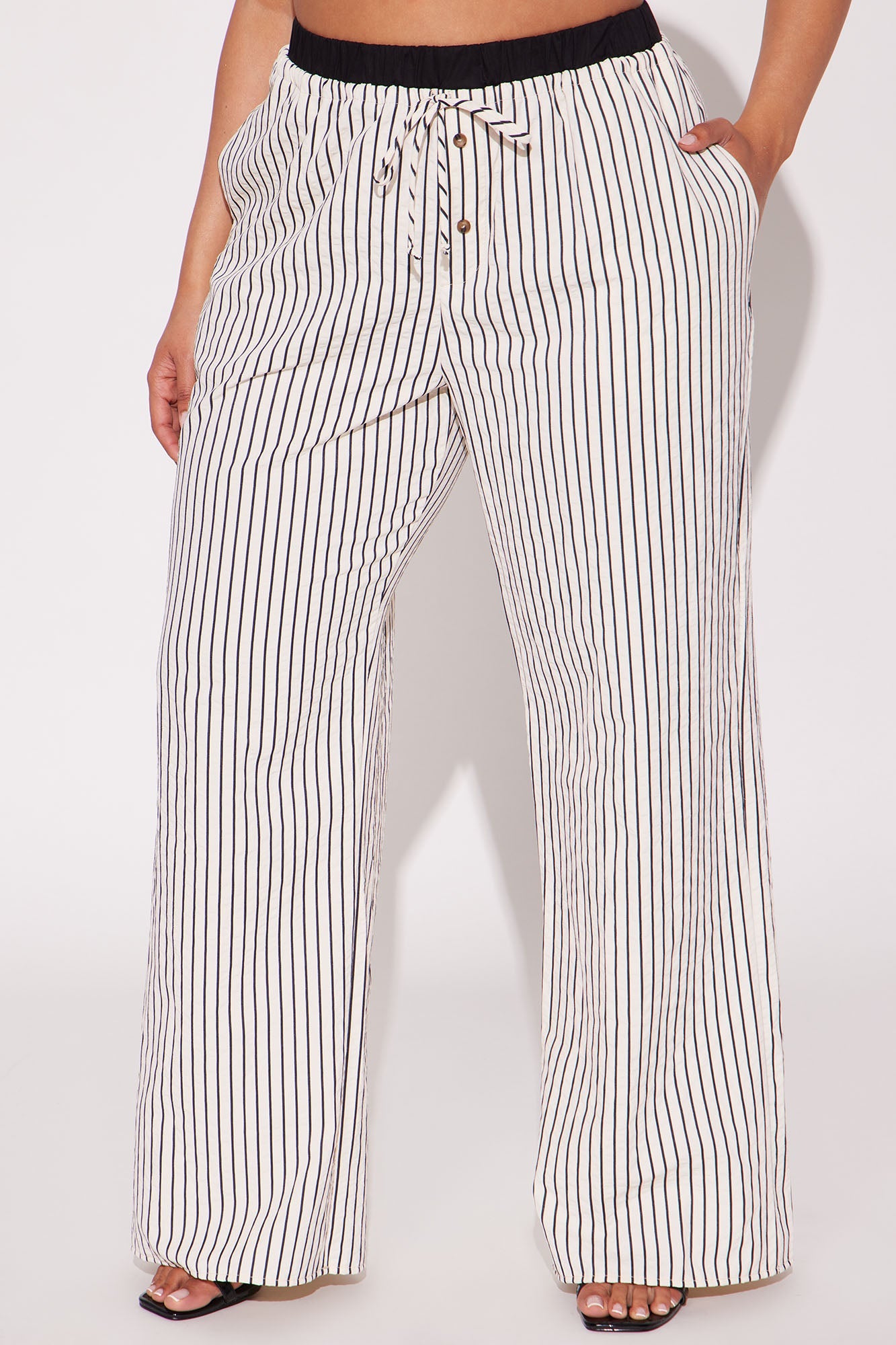 Samantha Wide Leg Contrast Waistband Boxer Pant - Cream/combo