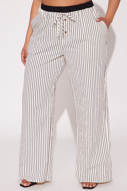Samantha Wide Leg Contrast Waistband Boxer Pant - Cream/combo