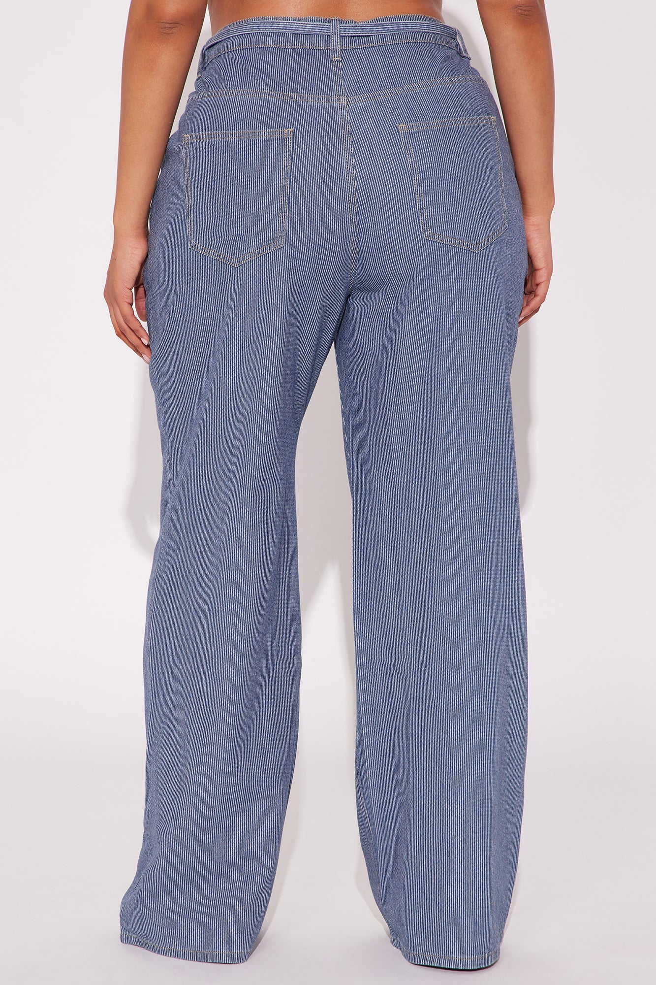 Laid Back Pinstripe Wide Leg Denim Trouser - Dark Wash