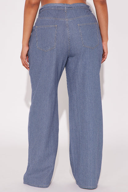 Laid Back Pinstripe Wide Leg Denim Trouser - Dark Wash
