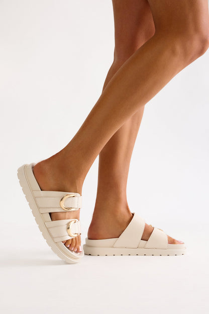 Felix Buckle Slip On Sandals - Cream