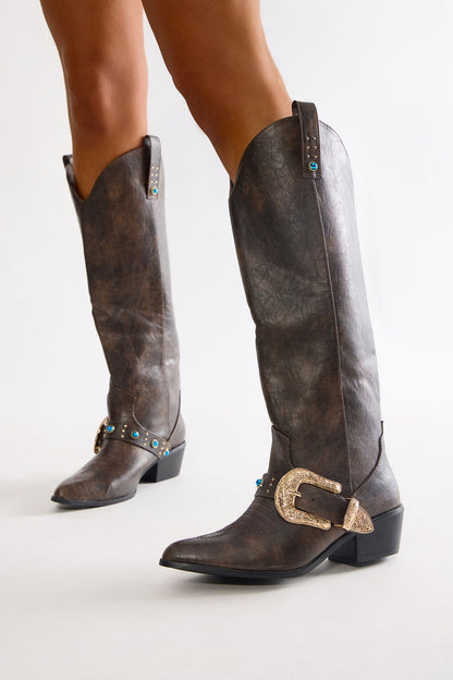 Rhode Knee High Cowboy Boots - Brown