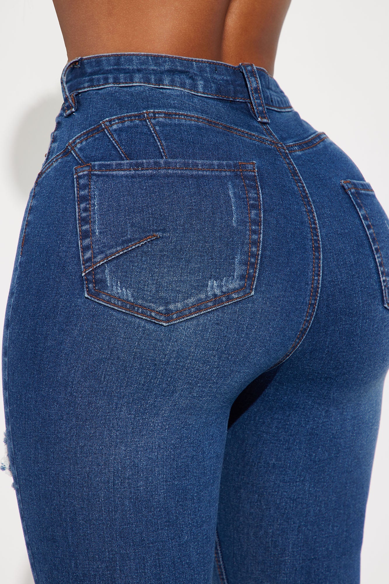 Bedford Booty Sculpting Ripped High Rise Stretch Skinny Jeans - Dark Wash
