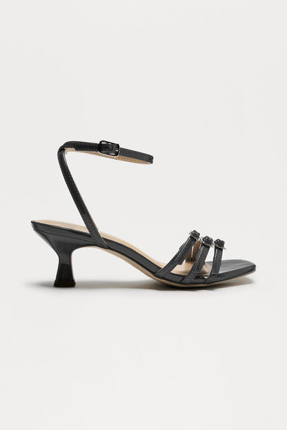 Lulu Buckle Kitten Heels - Black