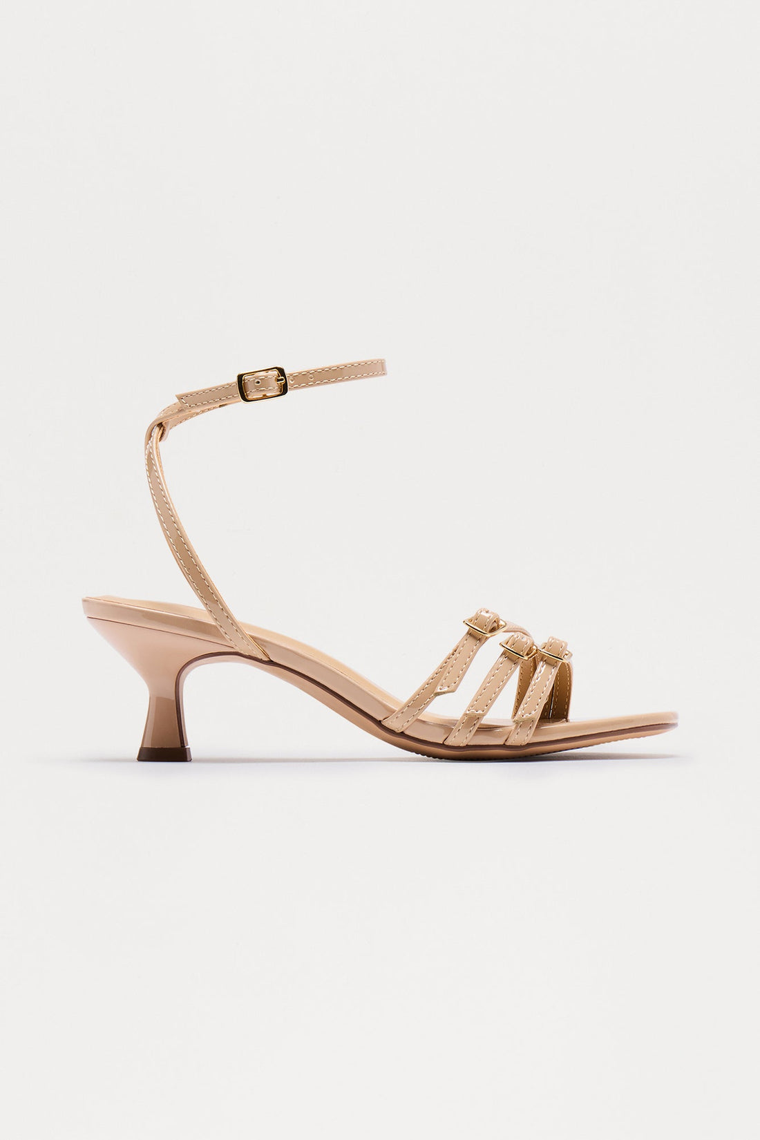 Lulu Buckle Kitten Heels - Beige