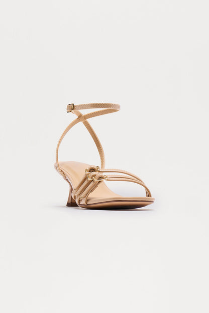 Lulu Buckle Kitten Heels - Beige