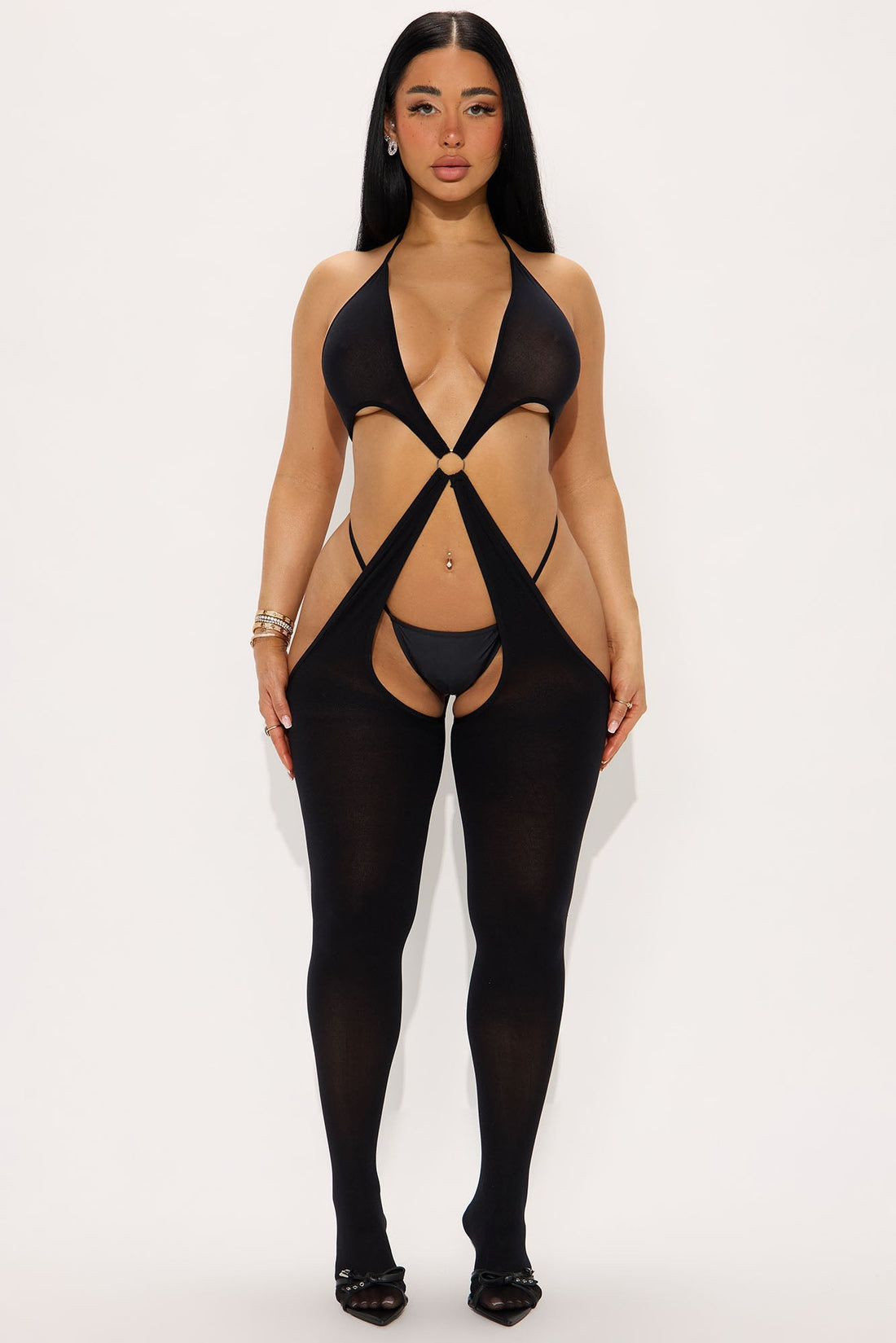 Your Biggest Temptation Cutout Jumpsuit Bodystocking - Black