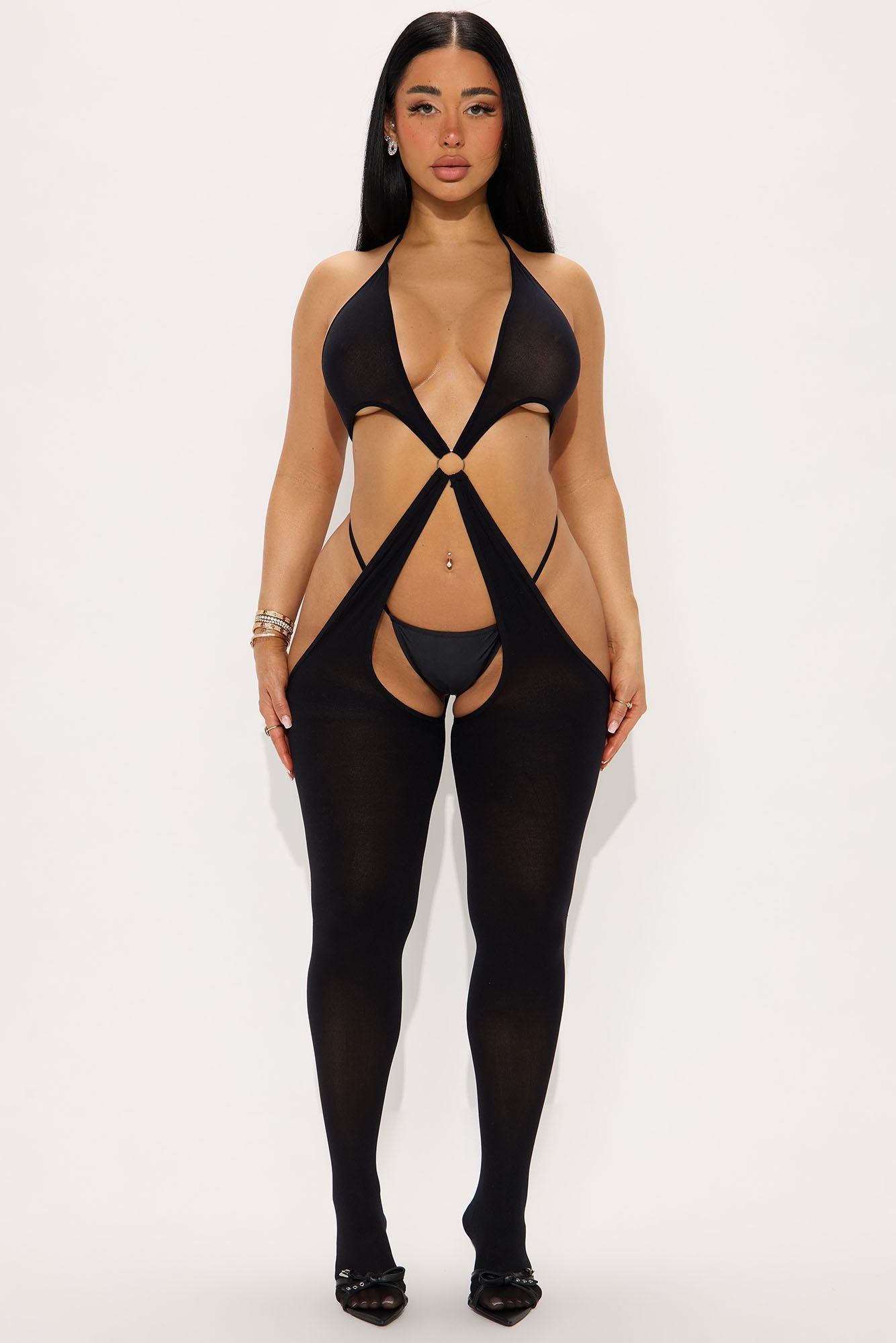 Your Biggest Temptation Cutout Jumpsuit Bodystocking - Black