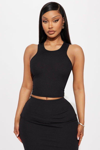 Zamira Ribbed Maxi Skirt Set - Black