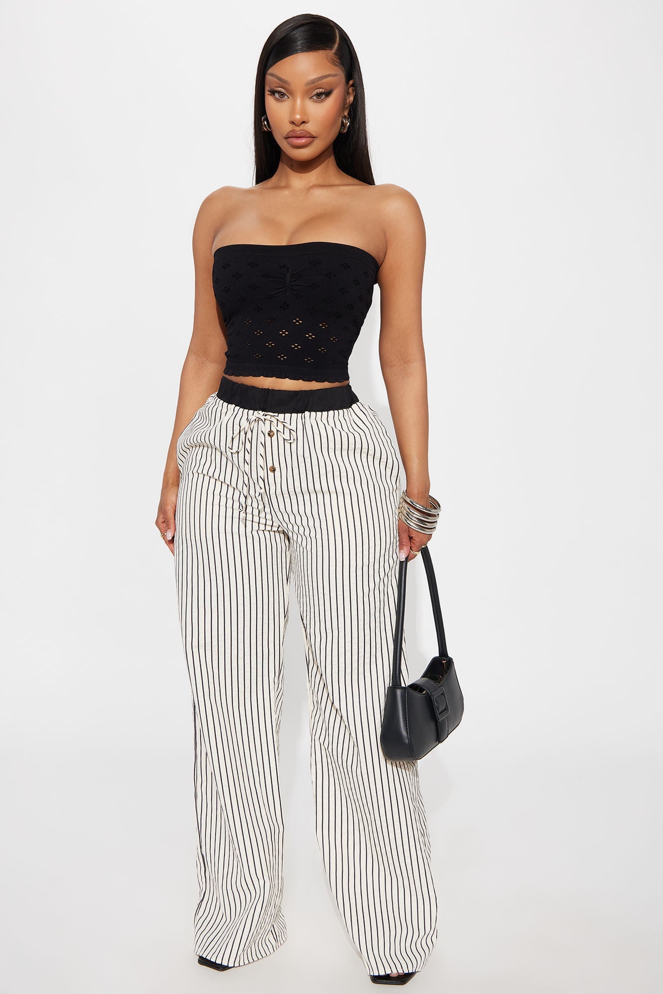 Samantha Wide Leg Contrast Waistband Boxer Pant - Cream/combo