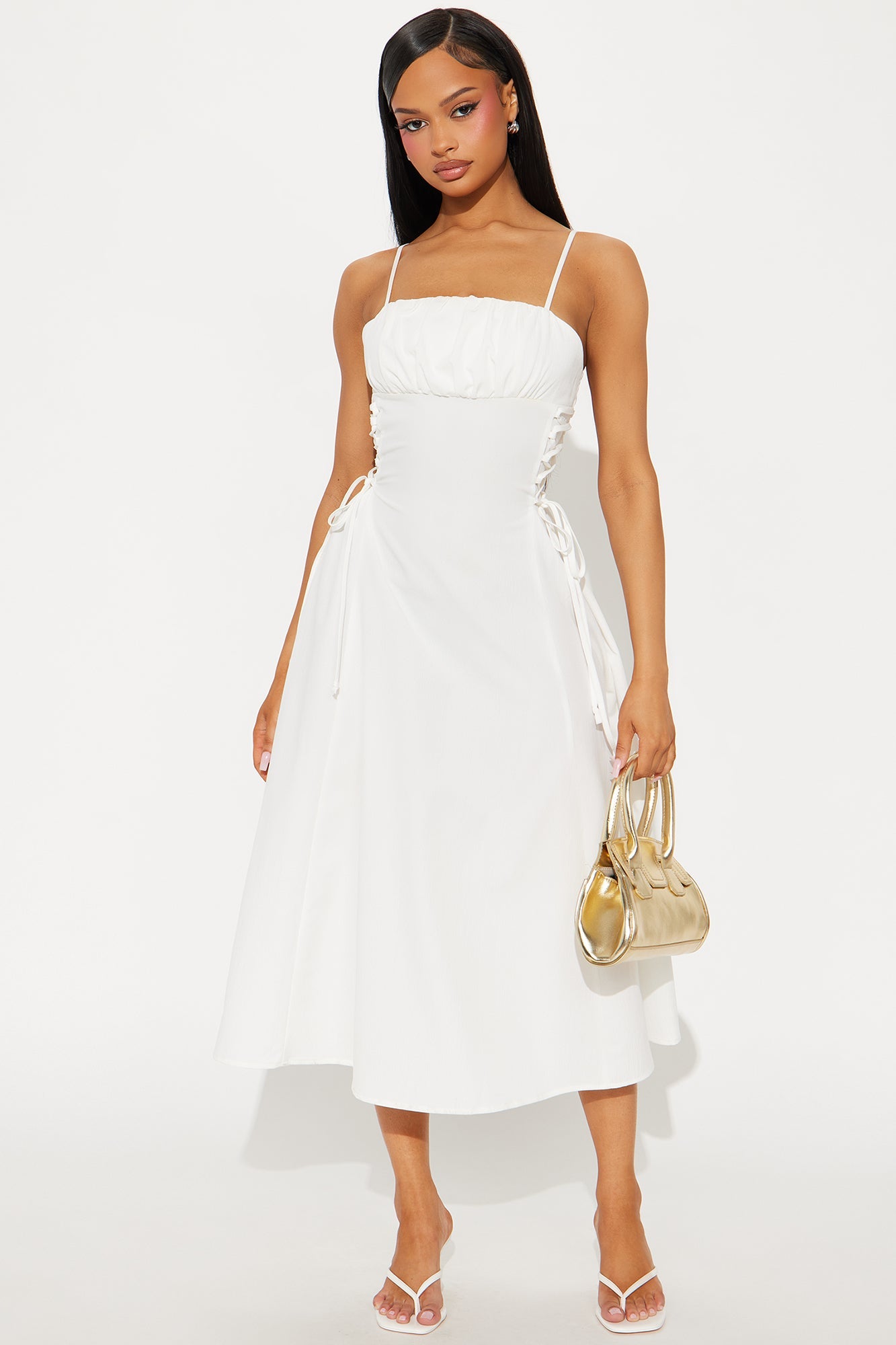 Jackie Lace Up Midi Dress - White