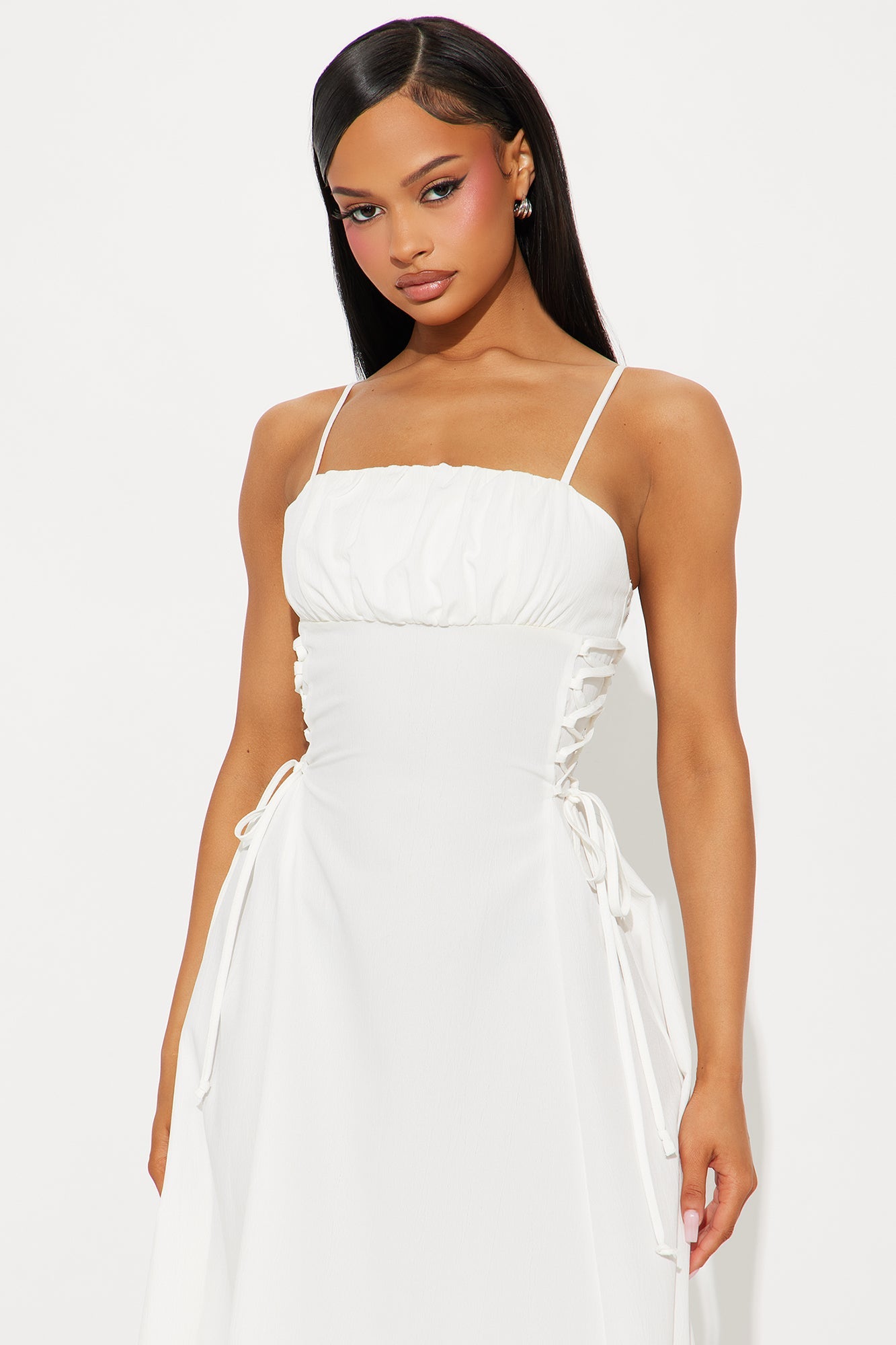 Jackie Lace Up Midi Dress - White