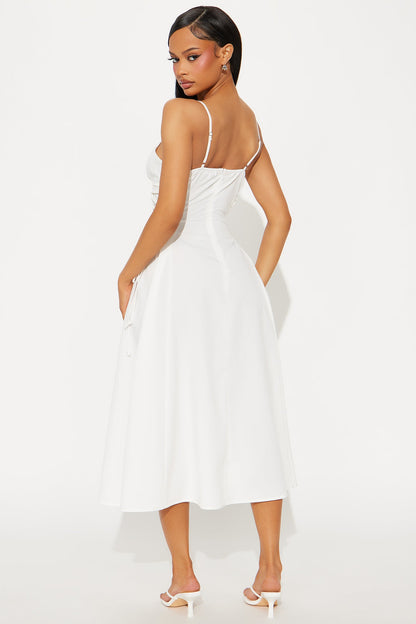 Jackie Lace Up Midi Dress - White