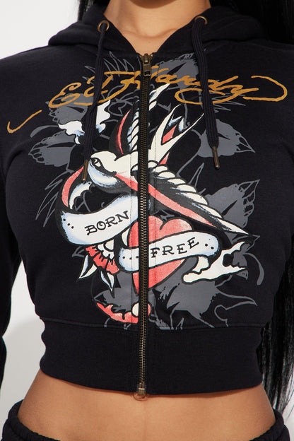 Ed Hardy Swallow Bird Zip Front Hoodie - Black