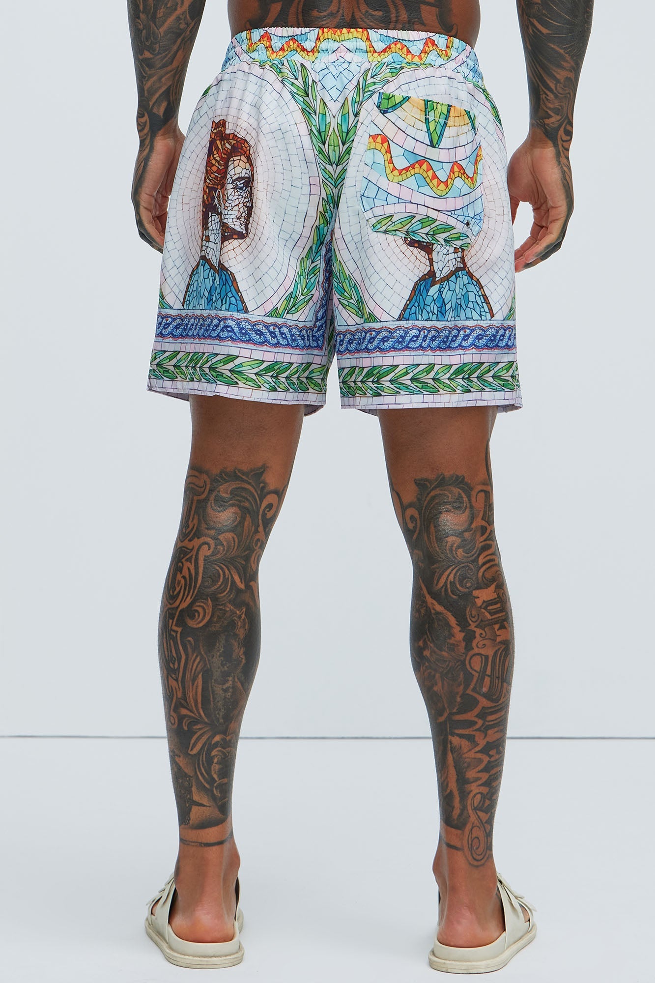 Atherton Mosaic Swim Mid Trunk - Blue/combo
