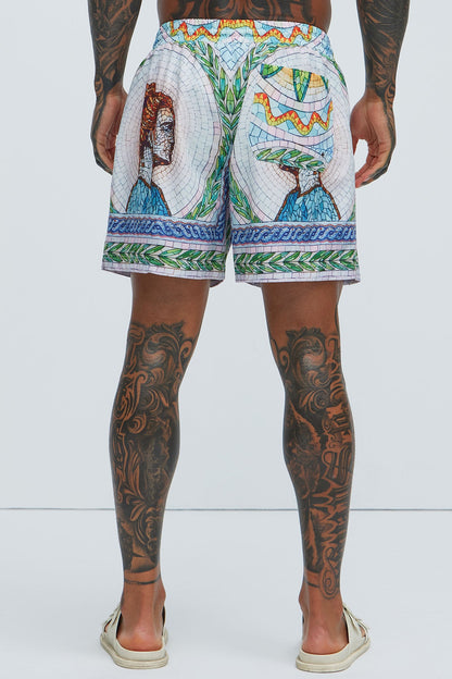 Atherton Mosaic Swim Mid Trunk - Blue/combo