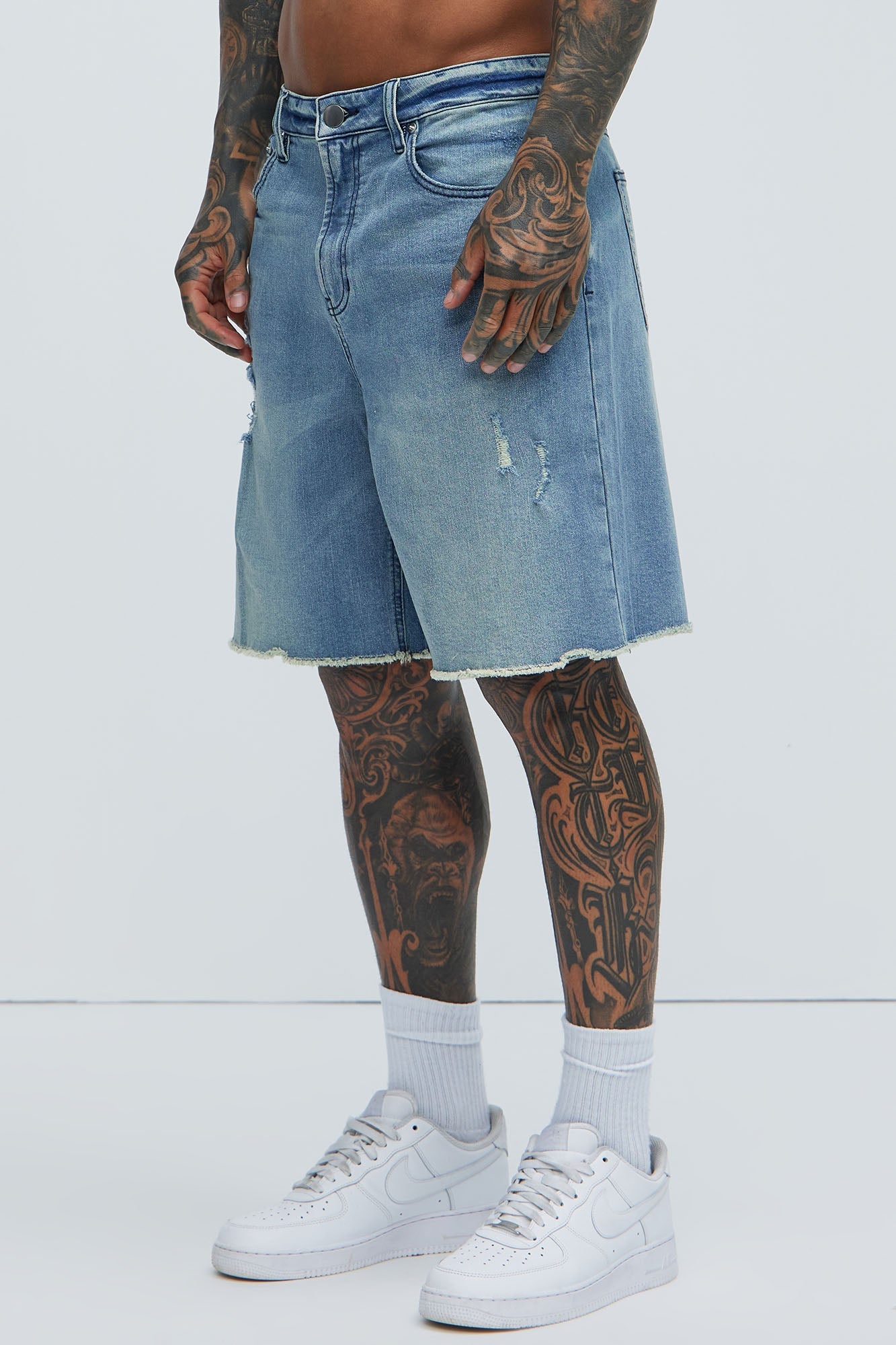 Lounge Relaxed Denim Shorts - Medium Blue Wash