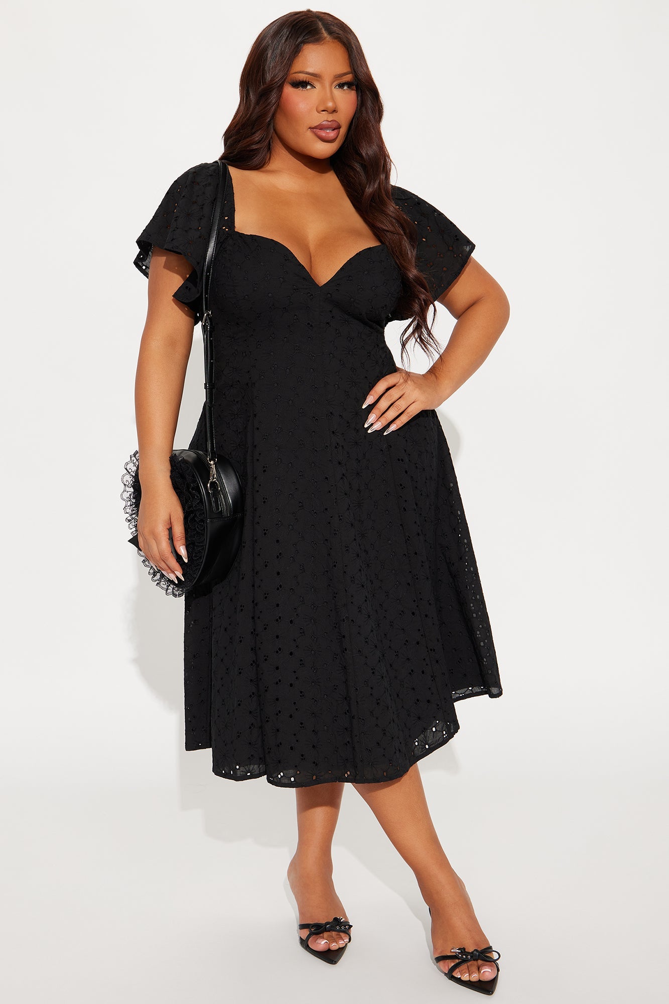 Shanley Eyelet Midi Dress - Black