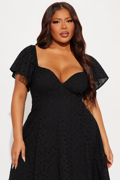 Shanley Eyelet Midi Dress - Black
