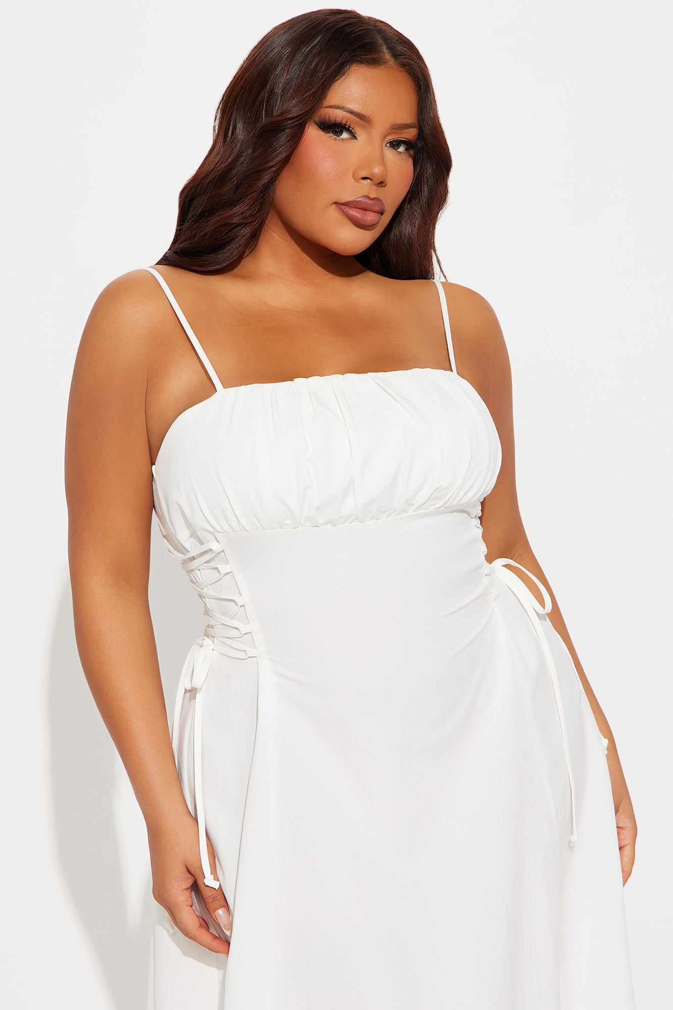 Jackie Lace Up Midi Dress - White
