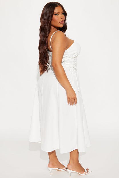 Jackie Lace Up Midi Dress - White