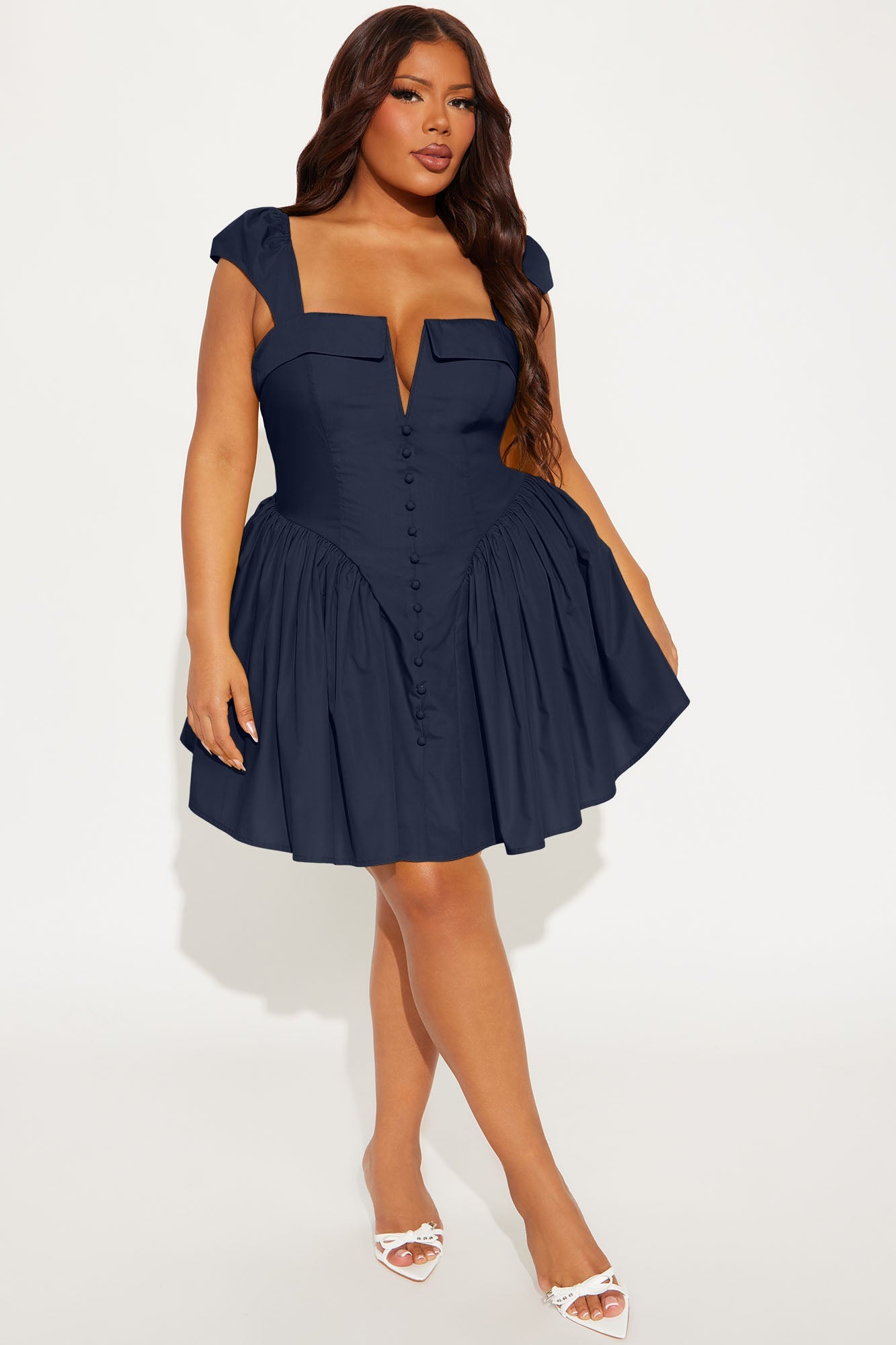 Cleodora Poplin Micro Mini Dress - Navy