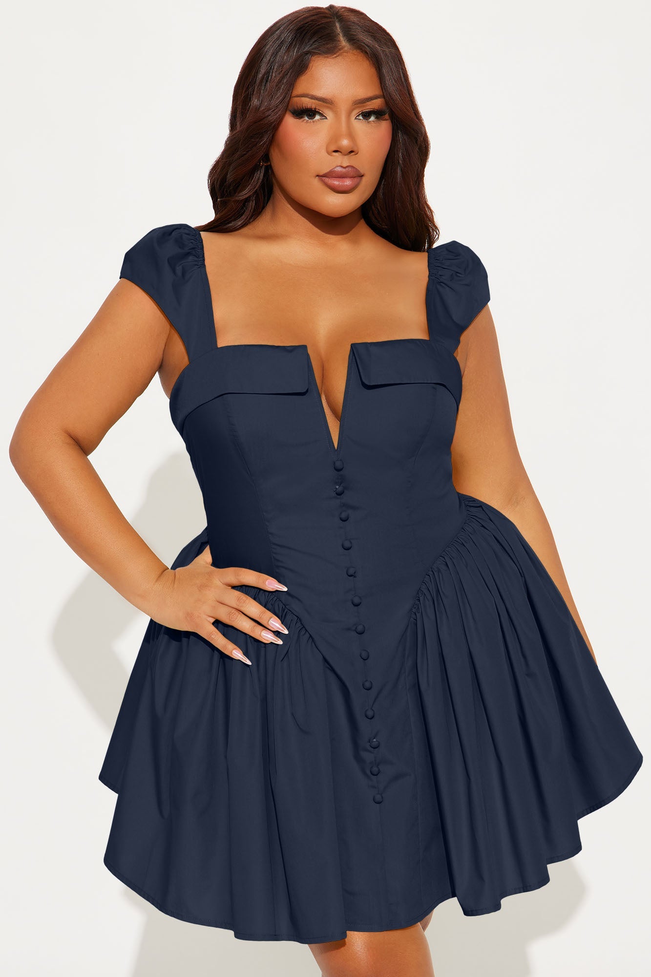Cleodora Poplin Micro Mini Dress - Navy