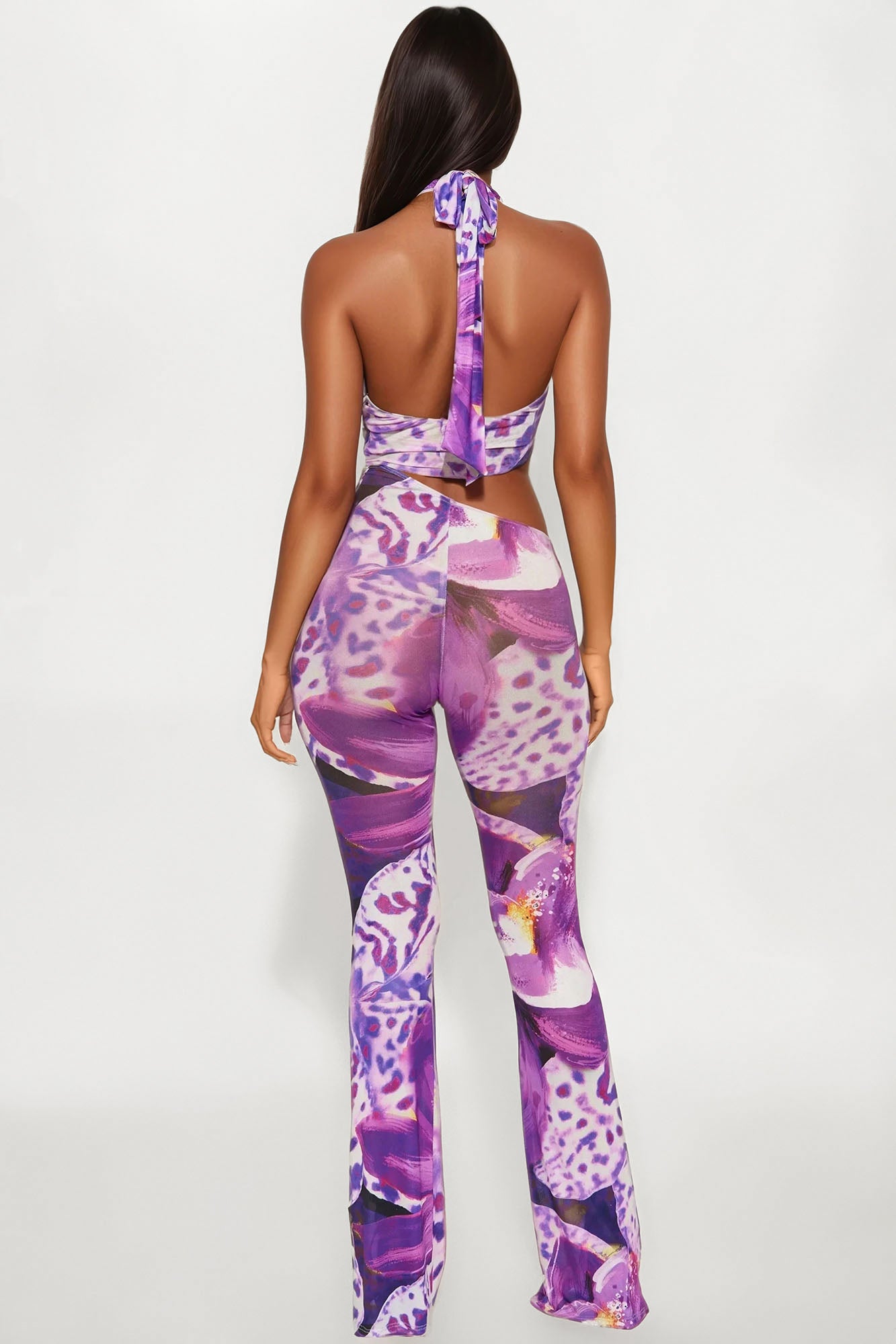We Like To Party Mesh Flare Jumpsuit - Purple/combo