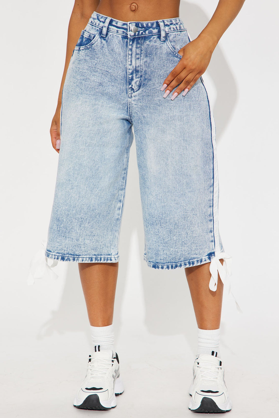 Kimi Non Stretch Stripe Denim Jorts - Medium Wash