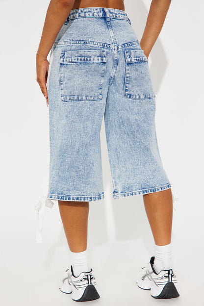 Kimi Non Stretch Stripe Denim Jorts - Medium Wash