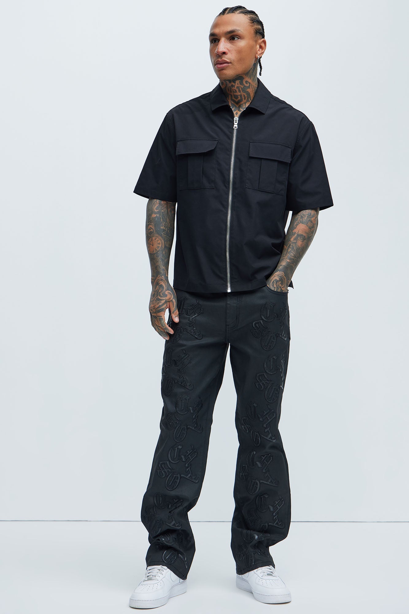 Chaos Embroidery Straight Jeans - Black