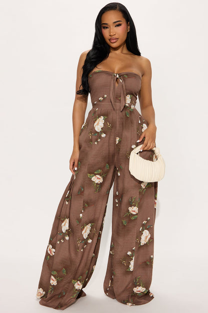 Scarlet Wide Leg Jumpsuit - Brown/combo