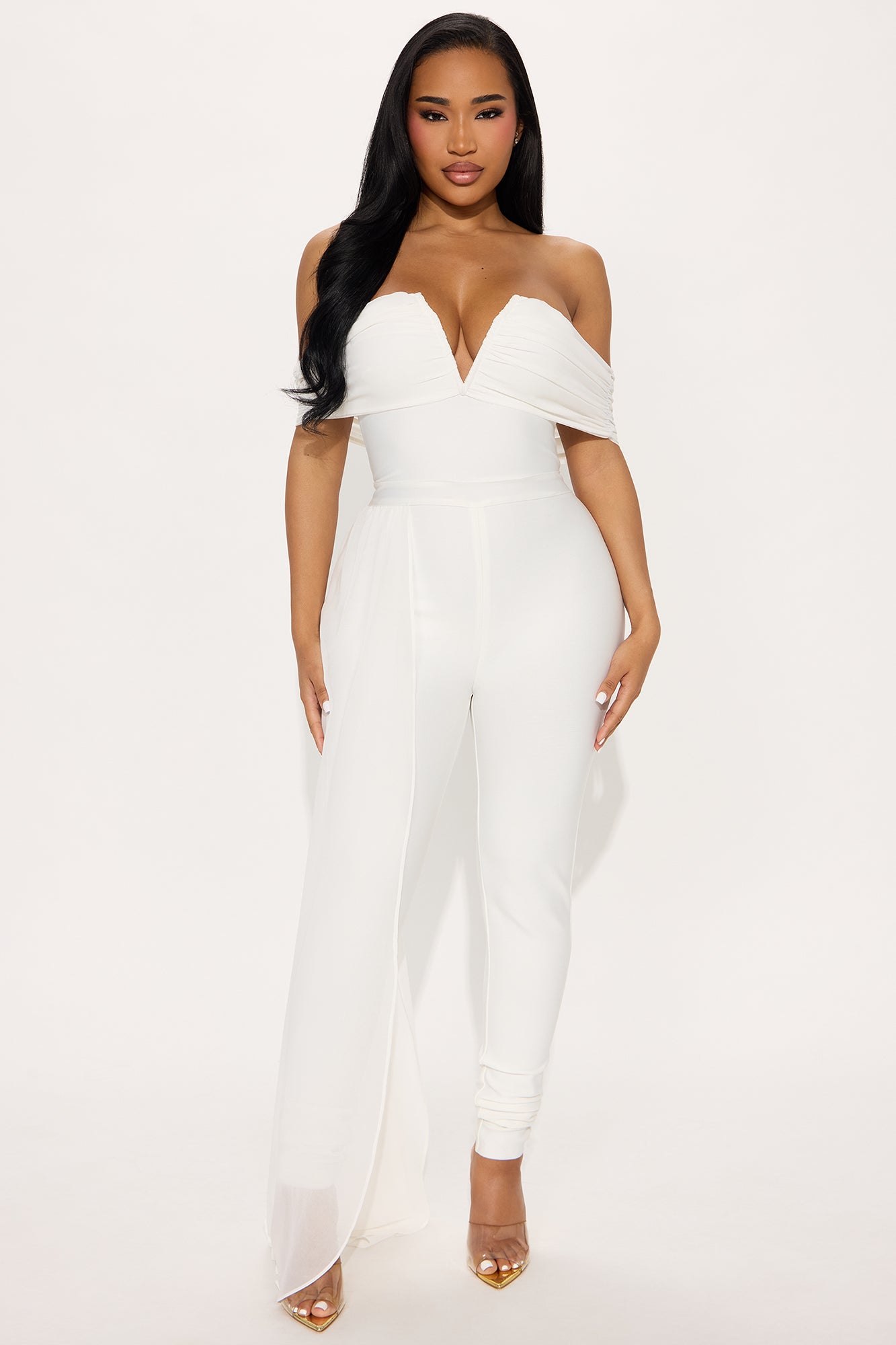 Extra Care Ruched Bandage Jumpsuit - White