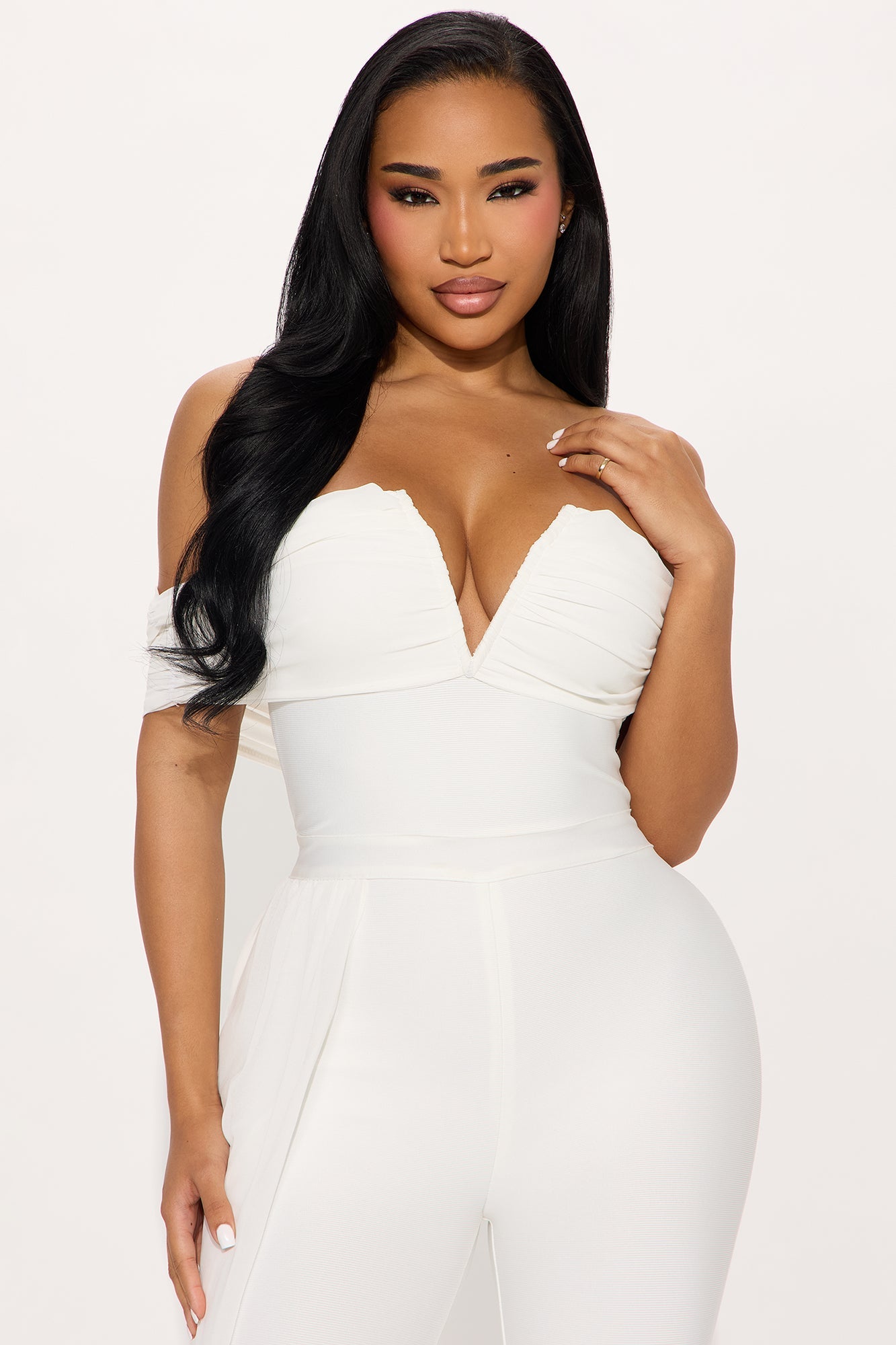 Extra Care Ruched Bandage Jumpsuit - White