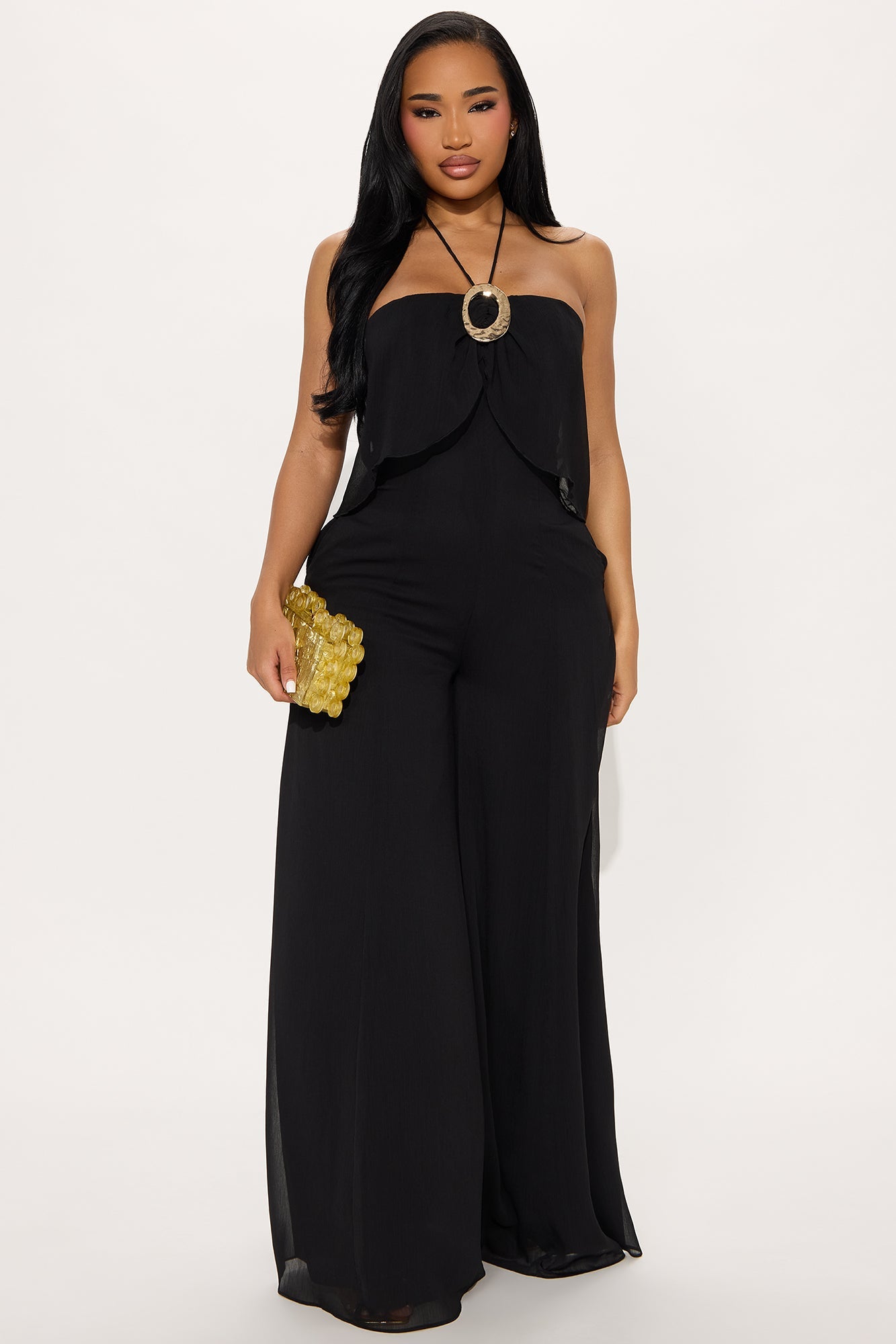 Jezibel Chiffon Wide Leg Jumpsuit - Black